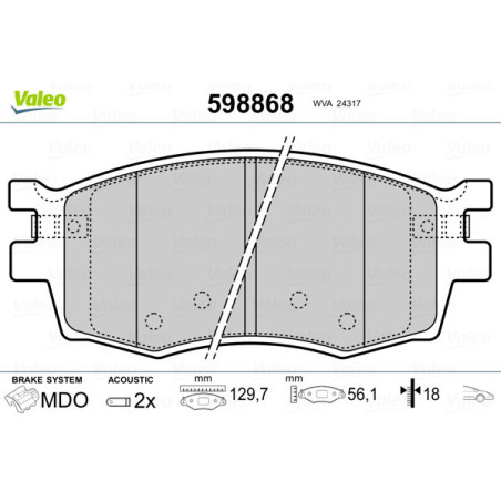 VALEO 598868 Plaquettes de frein Avant pour