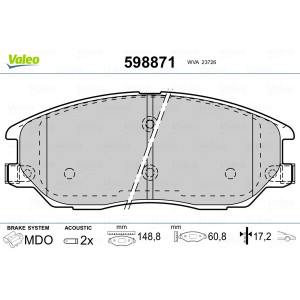 VALEO 598871 Brzdové platničky Predné pre