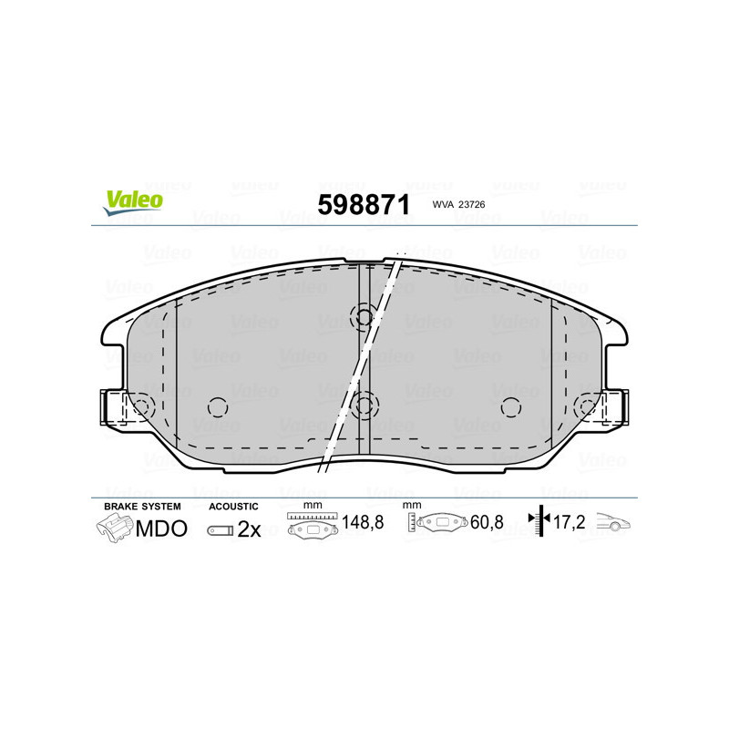 VALEO 598871 Brzdové platničky Predné pre