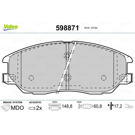 VALEO 598871 Brzdové destičky Přední pro