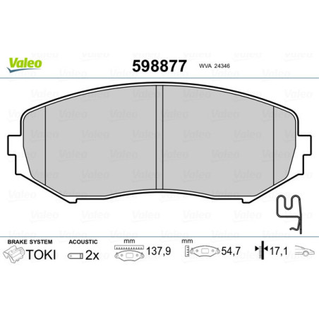 VALEO 598877 Brzdové platničky Predné pre