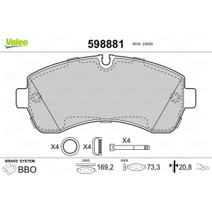 VALEO 598881 Pastillas de freno Delantero para