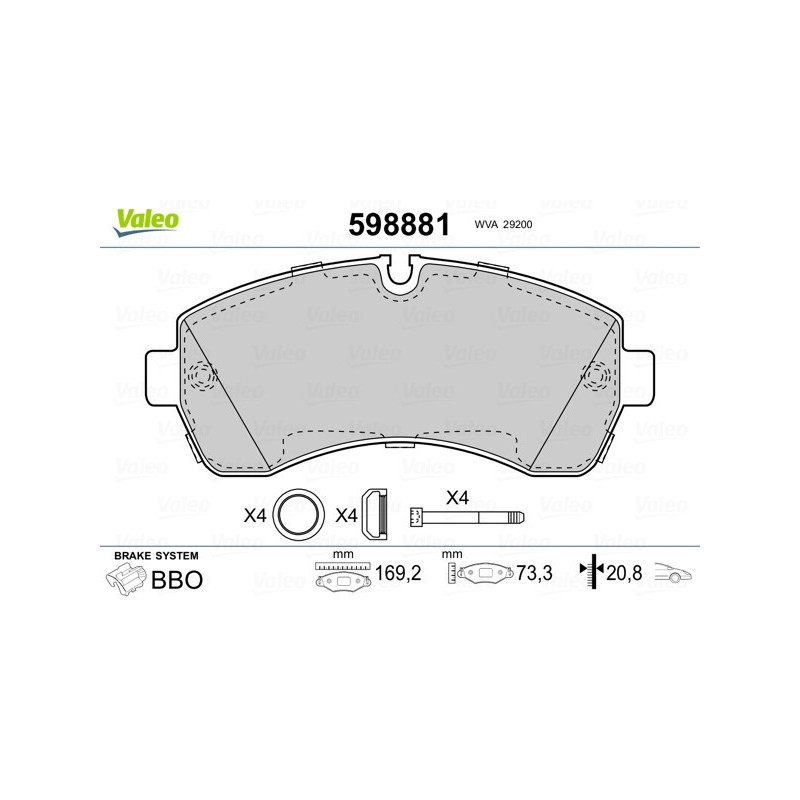 VALEO 598881 Brzdové destičky Přední pro