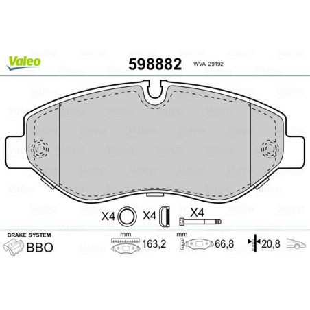 VALEO 598882 Brzdové destičky Přední pro