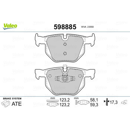 VALEO 598885 Brzdové platničky Zadné pre