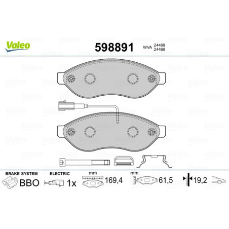 VALEO 598891 Brzdové destičky Přední pro