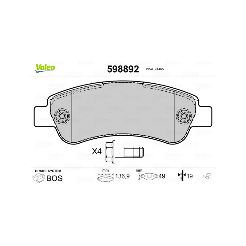 VALEO 598892 Brake Pads Set Rear for