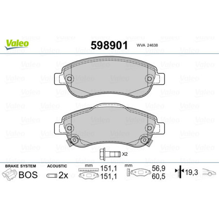 VALEO 598901 Brzdové destičky Přední pro
