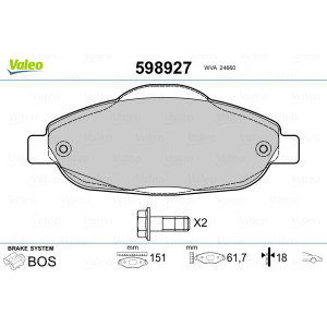 VALEO 598927 Pastillas de freno Delantero para
