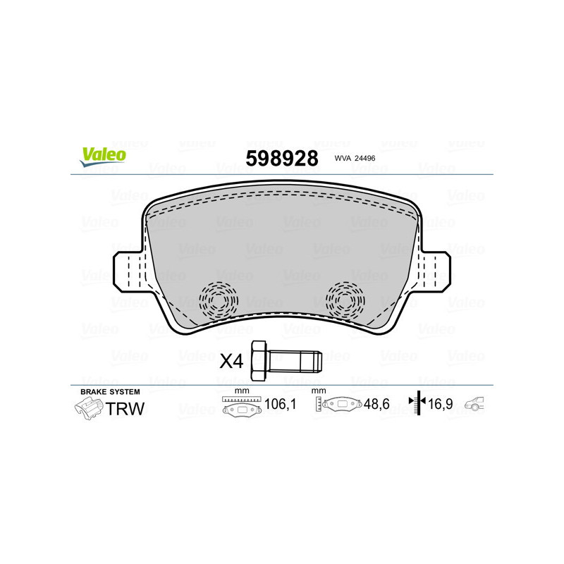 VALEO 598928 Brzdové platničky Zadné pre
