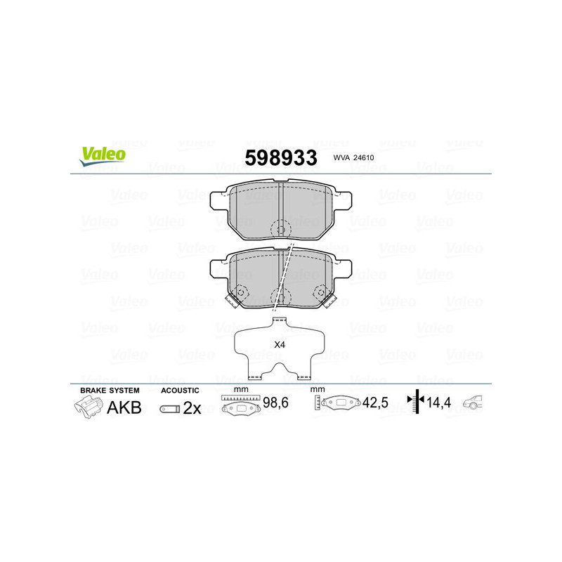 VALEO 598933 Pastiglie freno Posteriore per