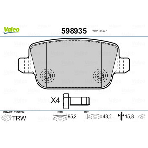 VALEO 598935 Brzdové platničky Zadné pre