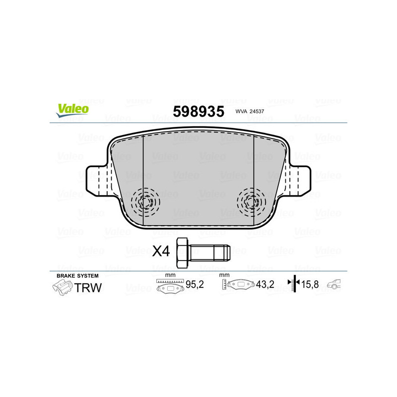 VALEO 598935 Pastiglie freno Posteriore per