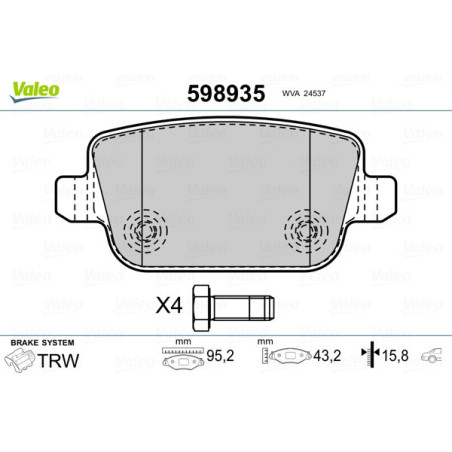 VALEO 598935 Pastillas de freno Trasero para