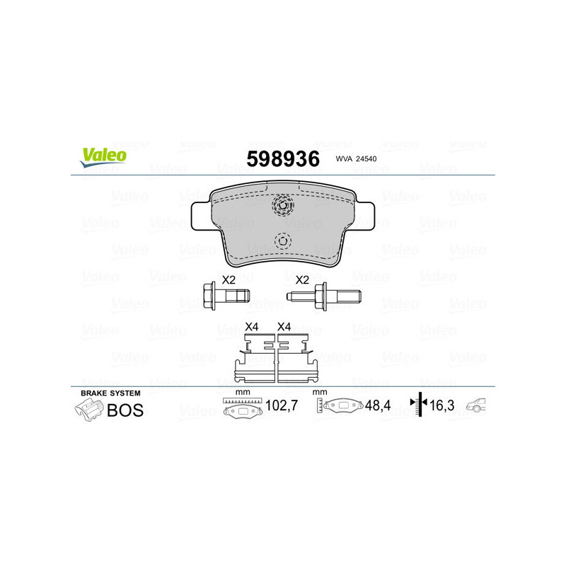 VALEO 598936 Klocki hamulcowe Tył dla