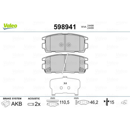 VALEO 598941 Pastiglie freno Posteriore per
