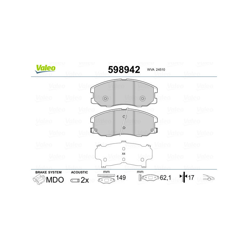 VALEO 598942 Bremsbeläge Vorne für