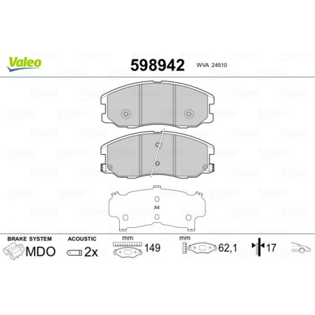 VALEO 598942 Plaquettes de frein Avant pour