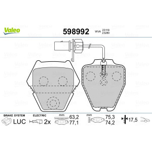VALEO 598992 Brzdové platničky Predné pre