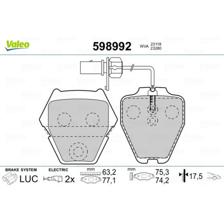 VALEO 598992 Brzdové destičky Přední pro