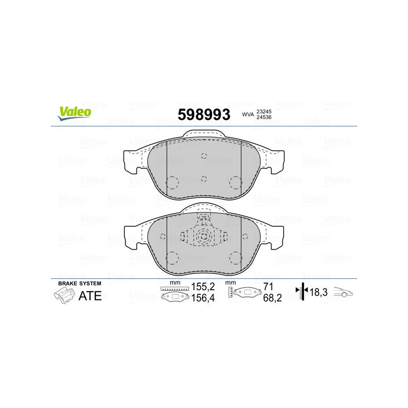 VALEO 598993 Brzdové platničky Predné pre