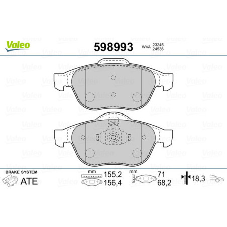 VALEO 598993 Plaquettes de frein Avant pour