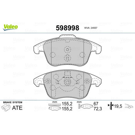 VALEO 598998 Pastiglie freno Anteriore per