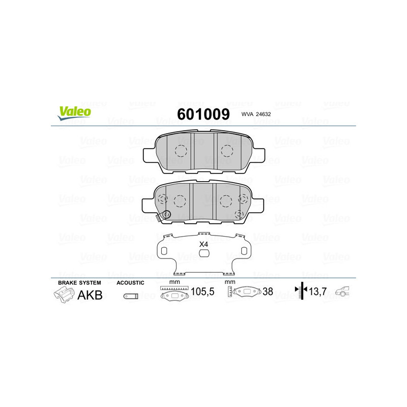VALEO 601009 Klocki hamulcowe Tył dla
