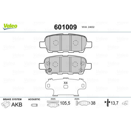 VALEO 601009 Klocki hamulcowe Tył dla