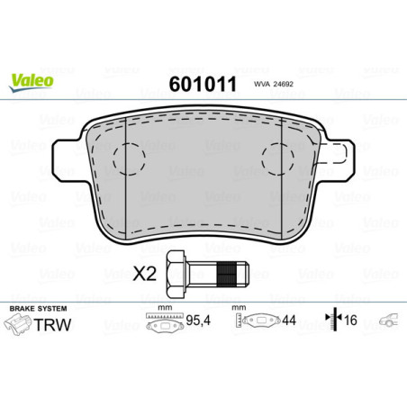 VALEO 601011 Klocki hamulcowe Tył dla