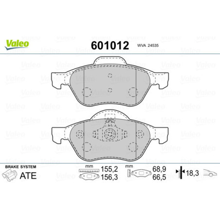 VALEO 601012 Brzdové platničky Predné pre