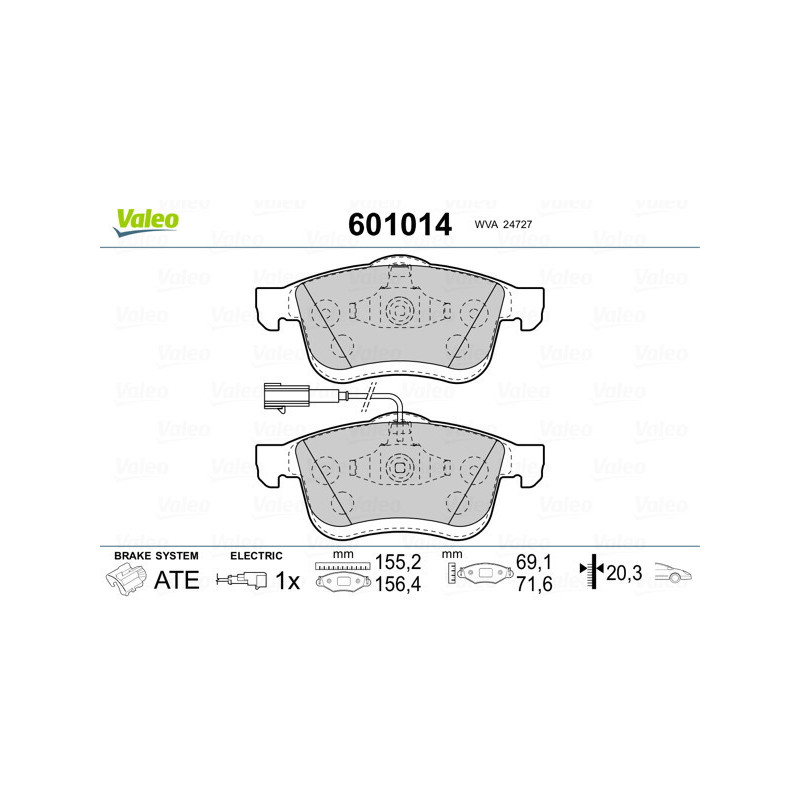 VALEO 601014 Brzdové platničky Predné pre