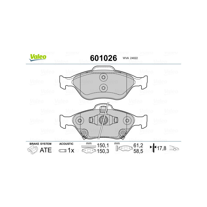 VALEO 601026 Pastiglie freno Anteriore per