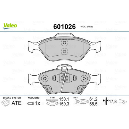 VALEO 601026 Pastillas de freno Delantero para