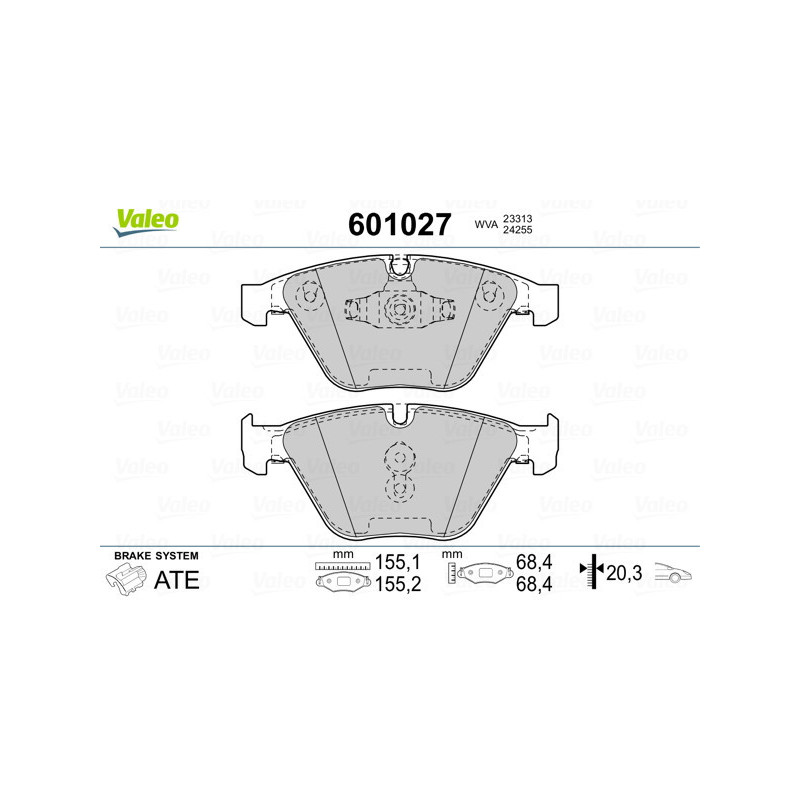 VALEO 601027 Brzdové destičky Přední pro