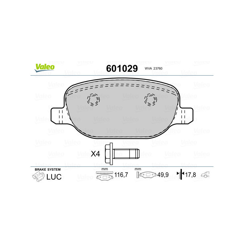 VALEO 601029 Klocki hamulcowe Tył dla