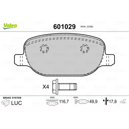 VALEO 601029 Plaquettes de frein Arrière pour