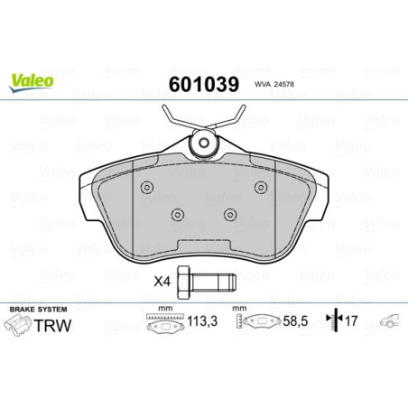 VALEO 601039 Klocki hamulcowe Tył dla