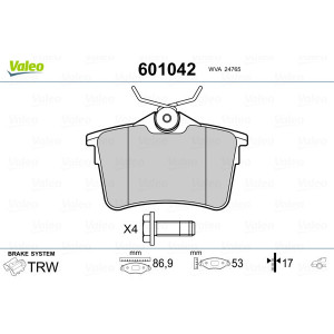 VALEO 601042 Klocki hamulcowe Tył dla