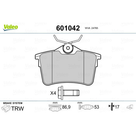 VALEO 601042 Pastillas de freno Trasero para