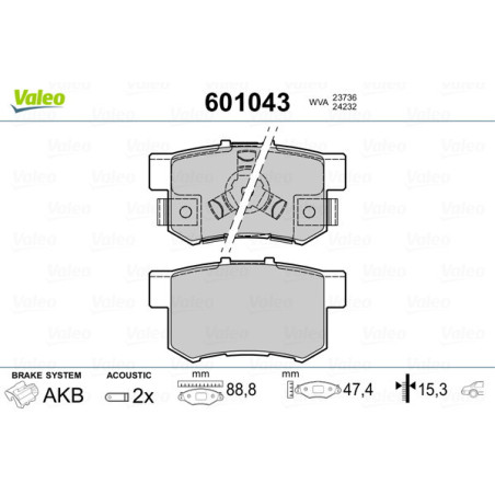 VALEO 601043 Pastiglie freno Posteriore per
