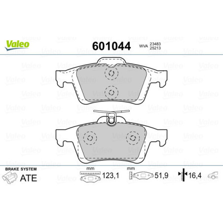 VALEO 601044 Klocki hamulcowe Tył dla
