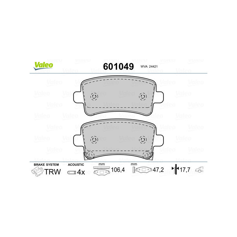 VALEO 601049 Pastillas de freno Trasero para