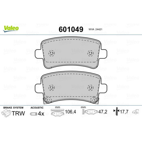 VALEO 601049 Bremsbeläge Hinten für