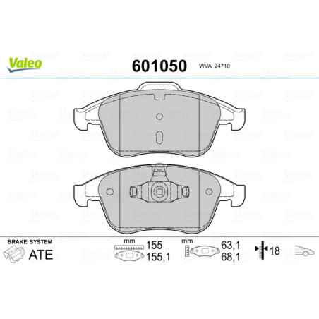 VALEO 601050 Brzdové platničky Predné pre