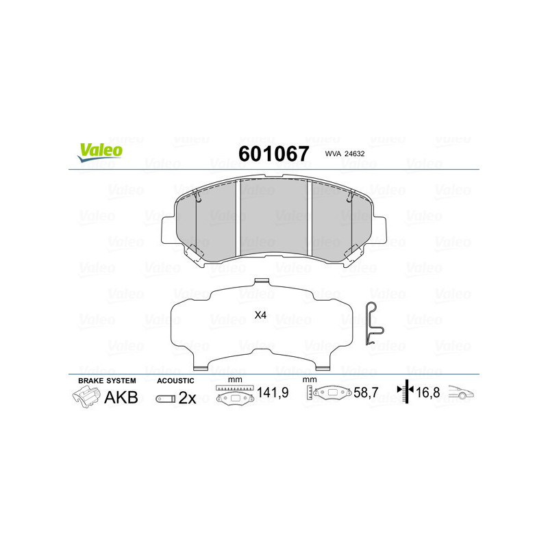 VALEO 601067 Brzdové destičky Přední pro