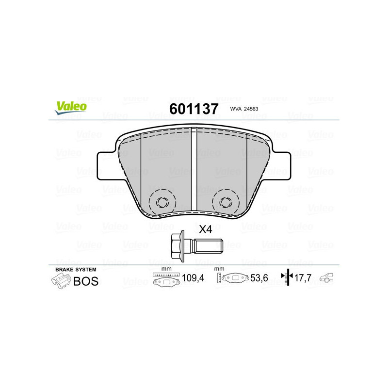 VALEO 601137 Brzdové destičky Zadní pro