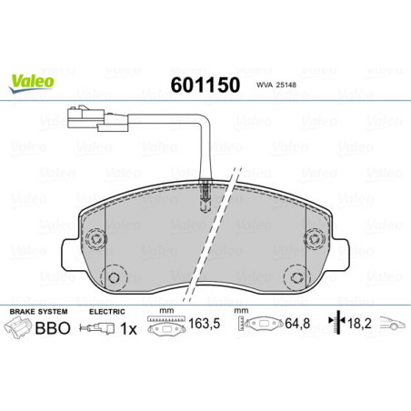 VALEO 601150 Brzdové platničky Predné pre