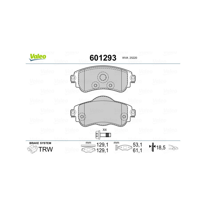 VALEO 601293 Brzdové platničky Predné pre