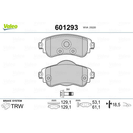 VALEO 601293 Brzdové destičky Přední pro